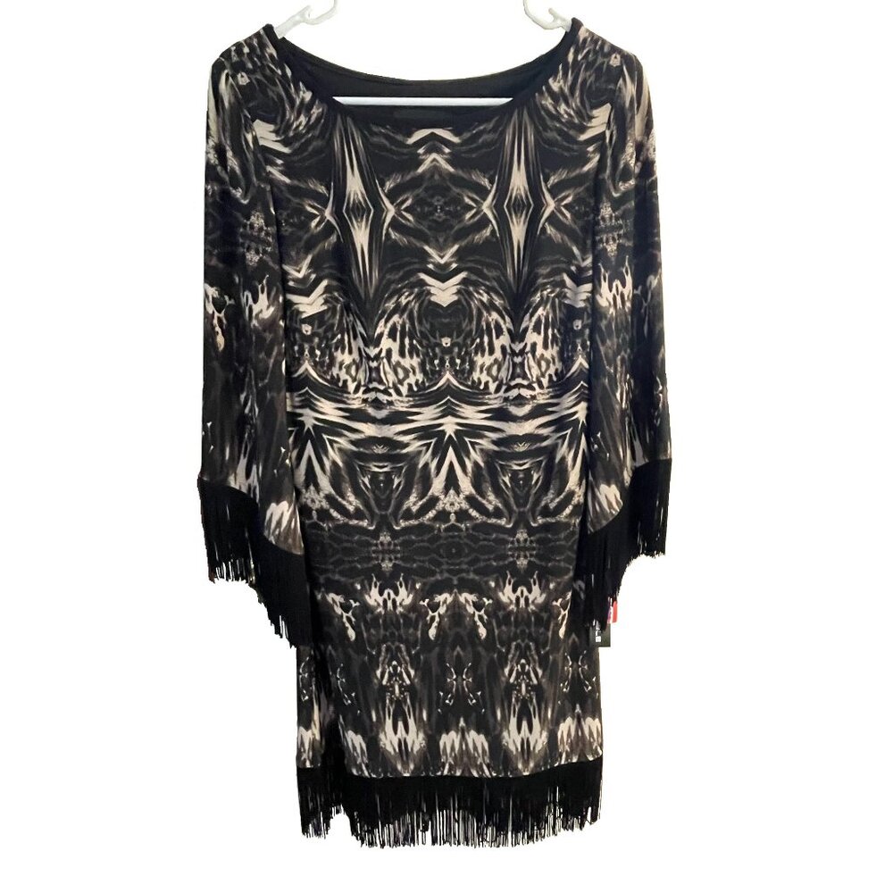 R&M Richards Abstract Fringe Boho Dress Size 8 Made in USA NWT